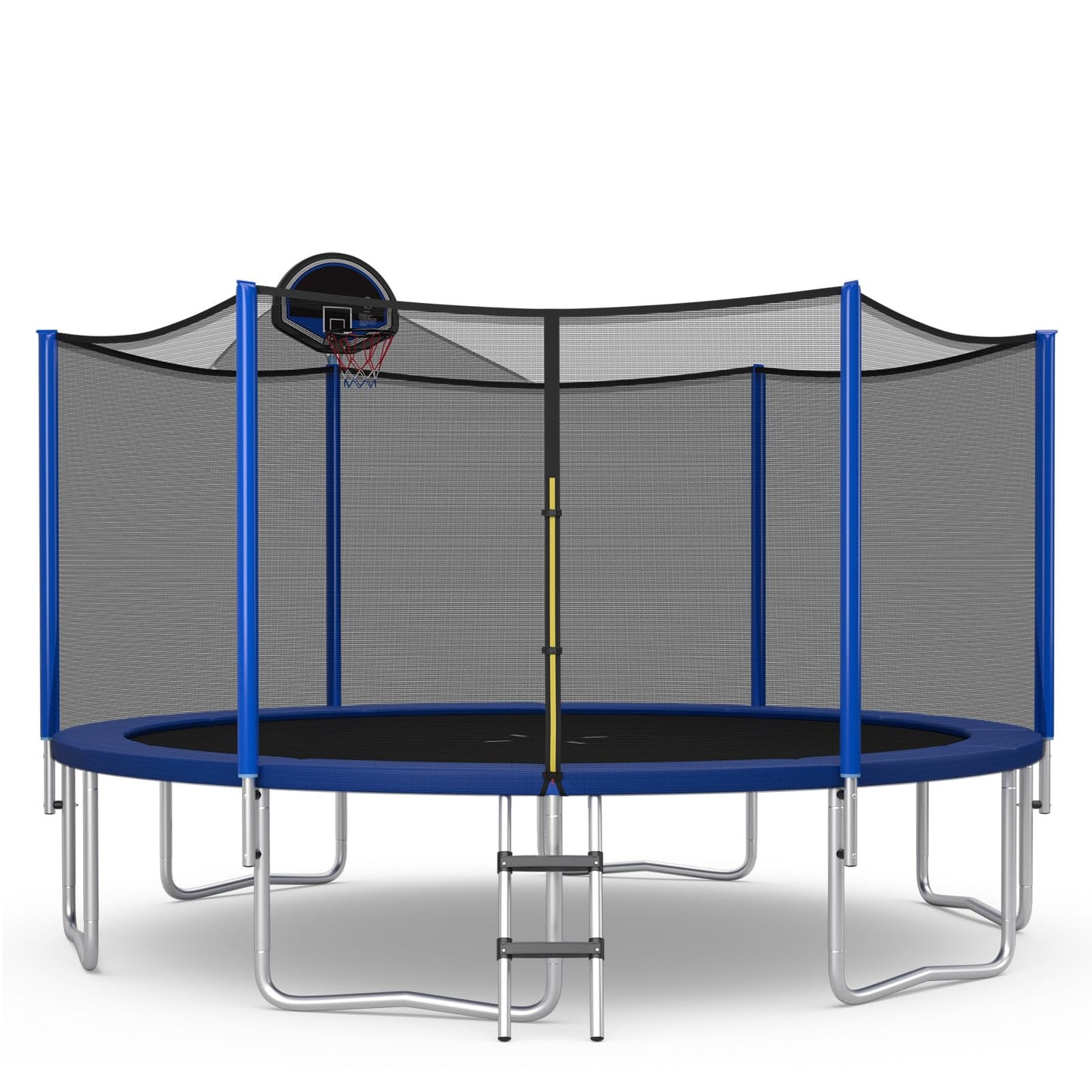 Goplus Outdoor Trampoline, 12Ft 14Ft 15Ft 16Ft Astm Approved Trampoline W/Basketball Hoop, Enclosure Net, Safety Pad, Ladder, Recreational Trampoline For Kids And Adults (External-Net, 14 Ft)