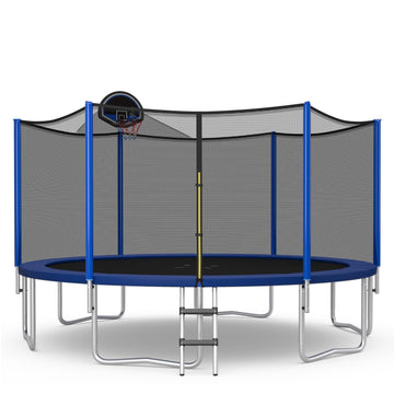 Goplus Outdoor Trampoline, 12Ft 14Ft 15Ft 16Ft Astm Approved Trampoline W/Basketball Hoop, Enclosure Net, Safety Pad, Ladder, Recreational Trampoline For Kids And Adults (External-Net, 14 Ft)
