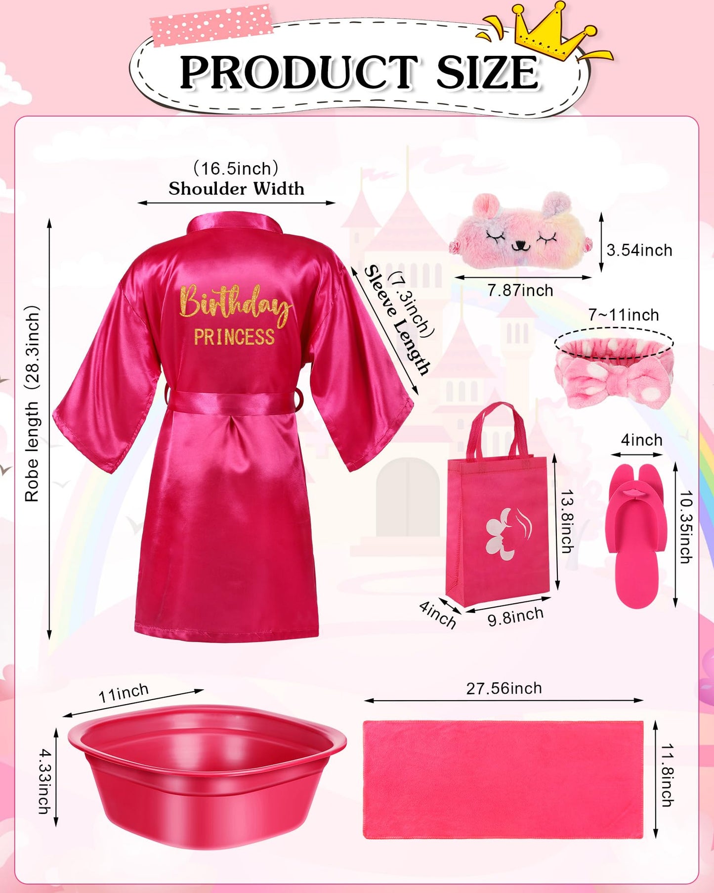 Suhine 6 Set Spa Party Supplies for Girls, Kids Satin Robes Nail Salon Kit Spa Kit Accessories for Birthday Party Favors (Elegan