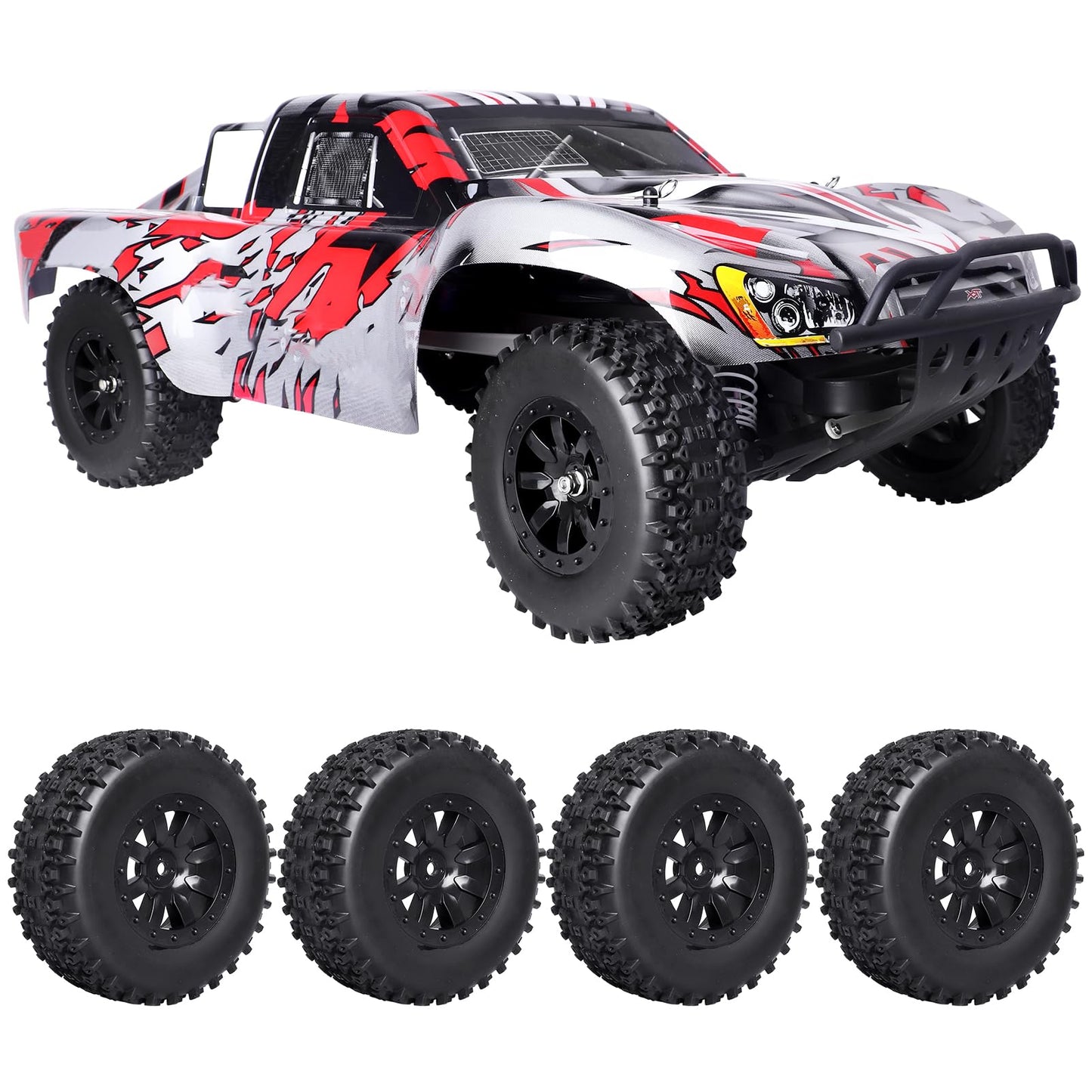 GoHobby Pre-Glued RC SC Tires Wheels for Traxxas Slash 2WD Vxl 4x4 Redcat Blackout XTE TR10, Losi 22S SCT RC Short Course Truck