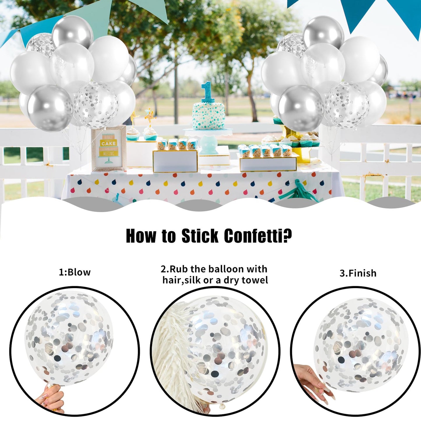 White And Silver Balloons, 60 Pcs Silver And White Balloons Set With Chrome Silver Confetti Metallic Silver Balloons, Globos Pla