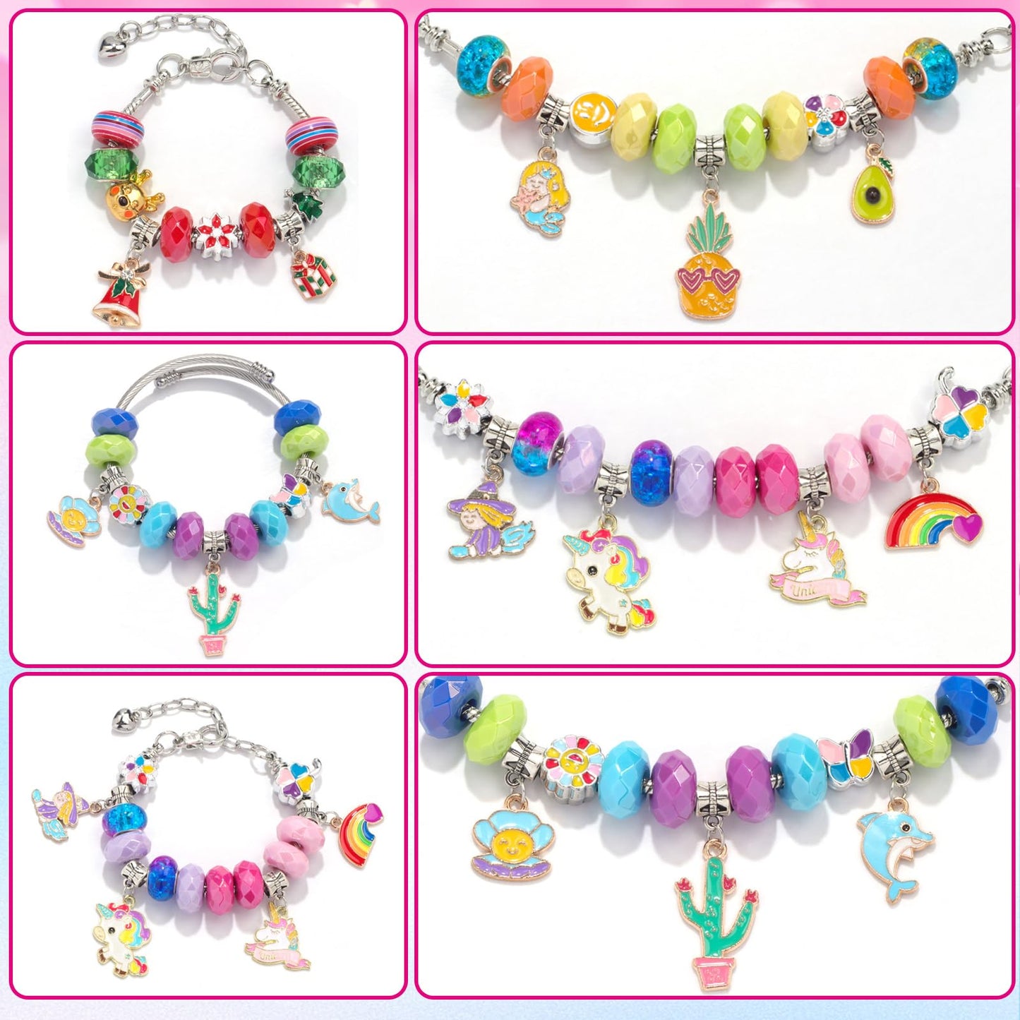 Happytime Charm Bracelet Making Kit For Girls Jewelry Making Supplies Beads Unicorn Mermaid Arts And Crafts Girls Toys Age 6-8