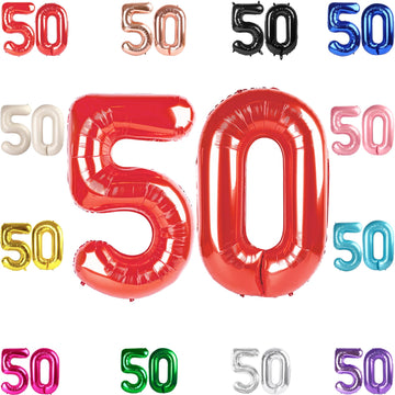 50 Balloon Number, Red Number 50Th Birthday Balloons 40 Inch, 50 Years Old Red Birthday Decorations For Men Women, 50Th Annivers
