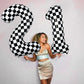 3Rd Birthday Number Balloons For Boys, 40 Inch Checkered Racing Foil 3 Balloons, Self Inflating Helium Black And White Big Numbe