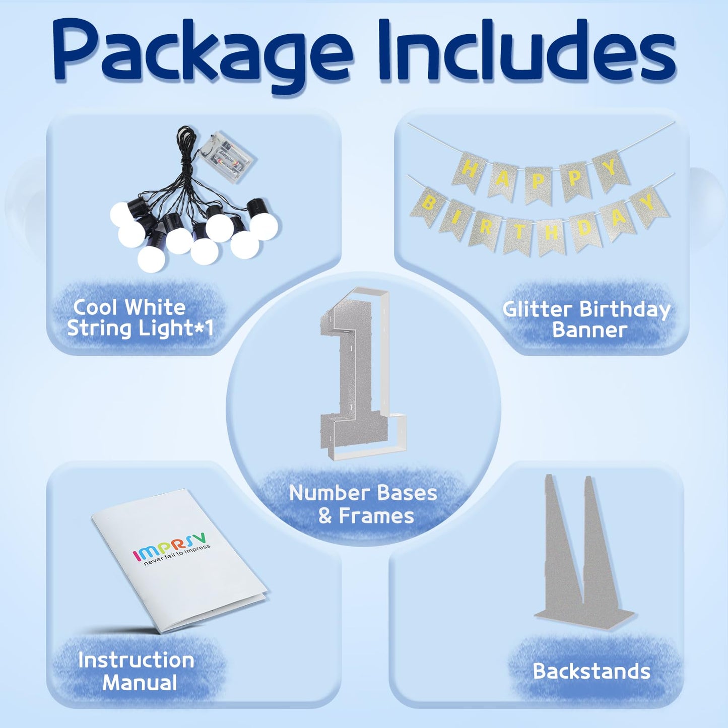 Imprsv Marquee Numbers Silver 1St-Birthday Decorations: Large 3Ft Light Up Number Grey First Birthday Decoration For Boy Girl On