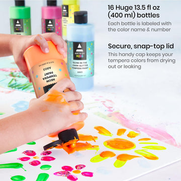 Arteza 16 Kids Tempera Paint Set, 13.5 Oz/400 Ml, Non-Toxic Washable Tempera Paint Bottles, Kids Art Supplies