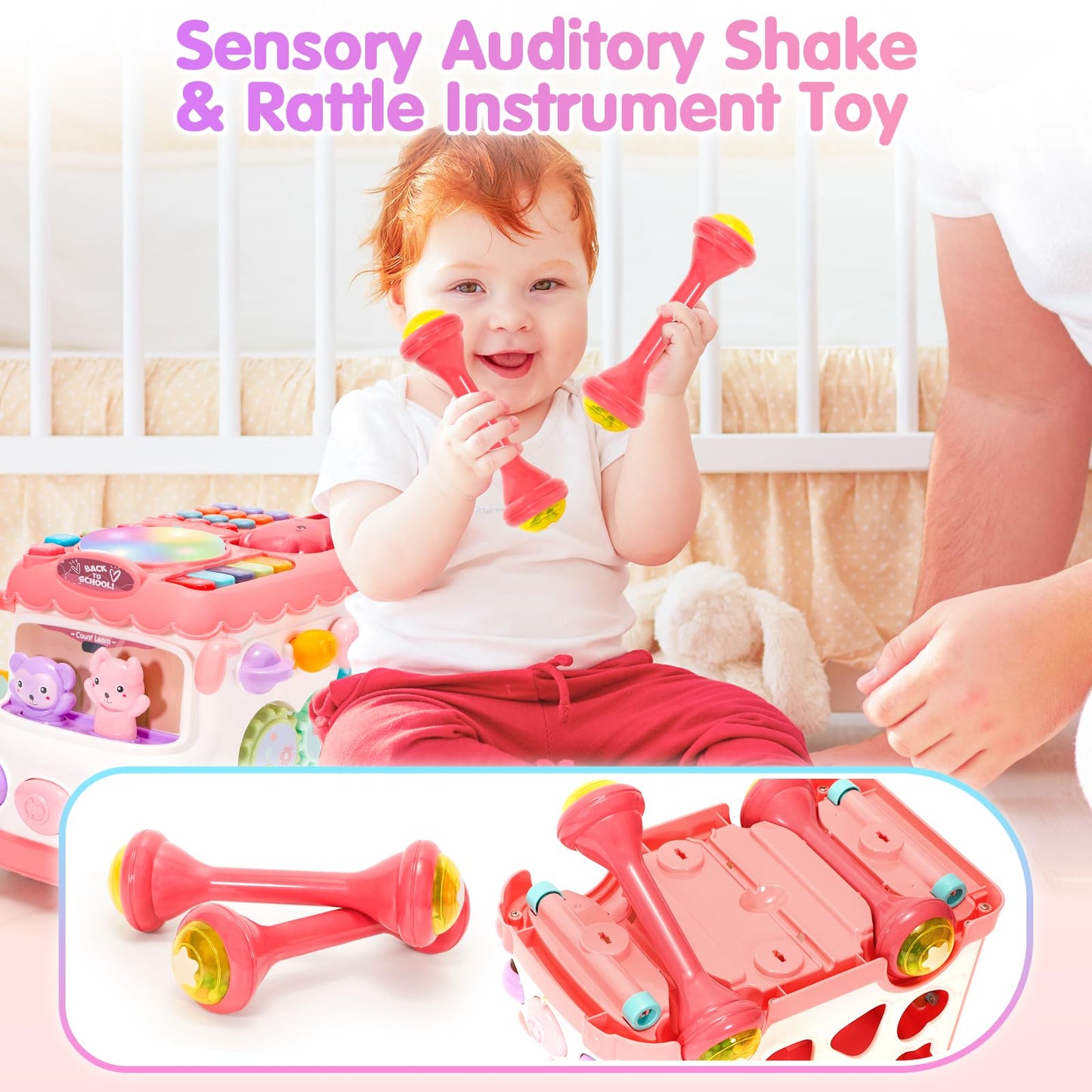 AmiDear Baby Gift for 1-2 Year Old Girl, 10-in-1 Montessori Toys Bus for Baby 6-12-18 Months+, Educational Musical Sensory Learn