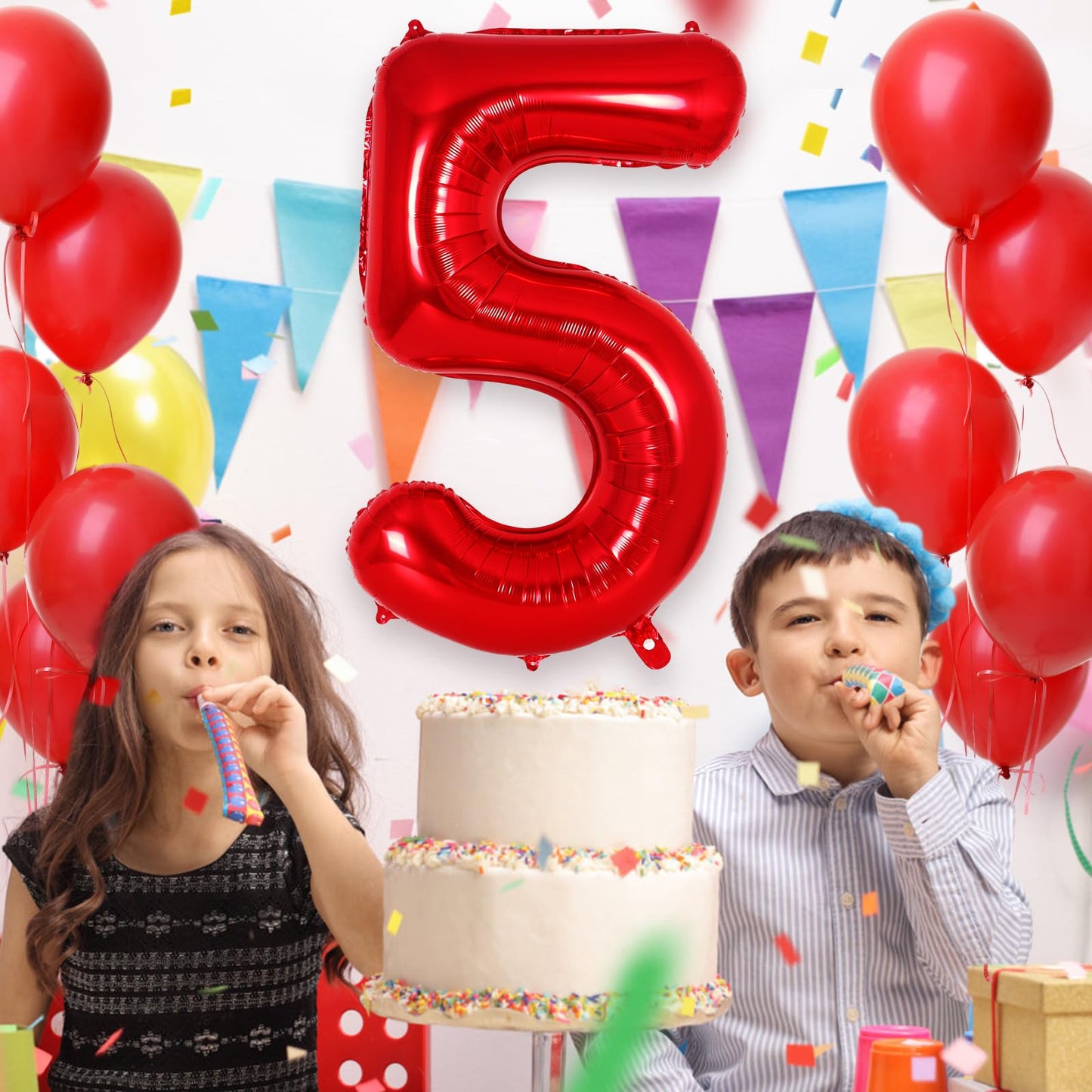 AIQINHU Red Foil Number 5 Balloon, 40 Inch Jumbo Mylar for 5th Birthday Party Decorations