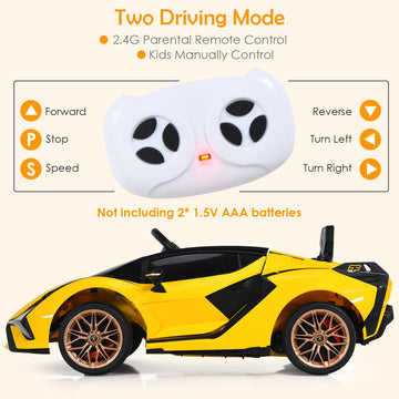 Olakids Kids 12V Licensed Lamborghini Sian Ride On Car, Electric Vehicle For Toddler With Control Remote, Battery Powered Toy With Music, 2 Speeds, Suspension, Led Lights, Bluetooth (Yellow)