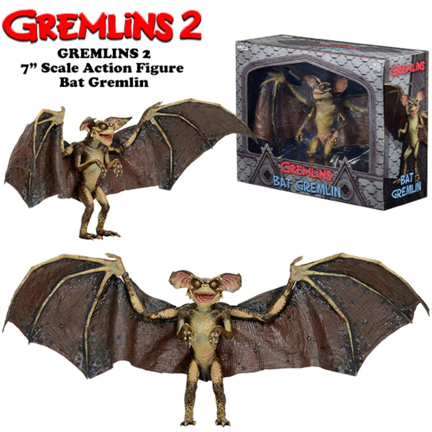 Neca Gremlins 2 Deluxe Bat Gremlin 6-Inch Action Figure With 18-Inch Wingspan And Display Stand