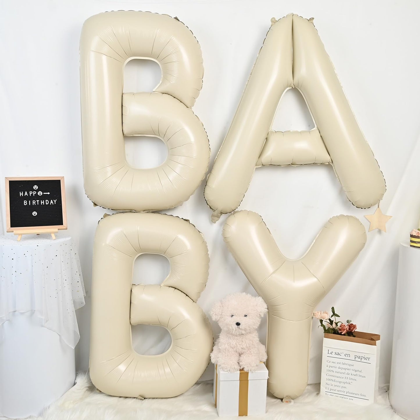 Letter Balloons Beige,40 Inch Letter C Balloons,A-Z Alphabet Name Foil Balloons,Big Single Cream Aluminum C Word Balloons Helium