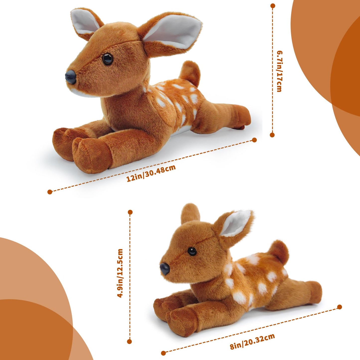 Hideekoog Stuffed Animal for Kids 12 inch Fawn Realistic Animal Plush Toy Lying Down Posture Animals Plush Deer for Boys Girls mature-themed Birthday Hug Teaching(L-Deer)