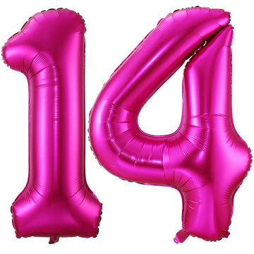 Hot Pink 14 Balloon Numbers,40 Inch 14Th Or 41St Birthday Balloon Foil Mylar Number 14 Balloon Large Dark Pink Number Balloons For Birthday Party Anniversary Festival Decorations