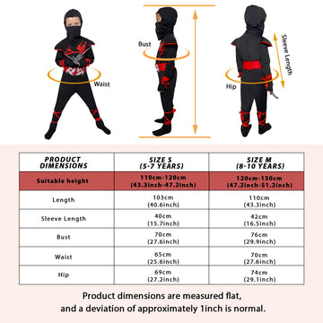 Zuffeloria Kids Ninja Costume with 7 Safe Plastic  - Boys Halloween Cosplay Outfit with Ninja decorative replica blade  Kunai  Shuriken & Accessories(M 8-10 years)