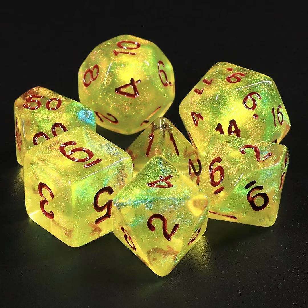 DND Dice Golden Transparent Dice with Color Changing Glitter for Dungeons and Dragons Role Playing Game,D&D,MTG,Pathfinder Dice