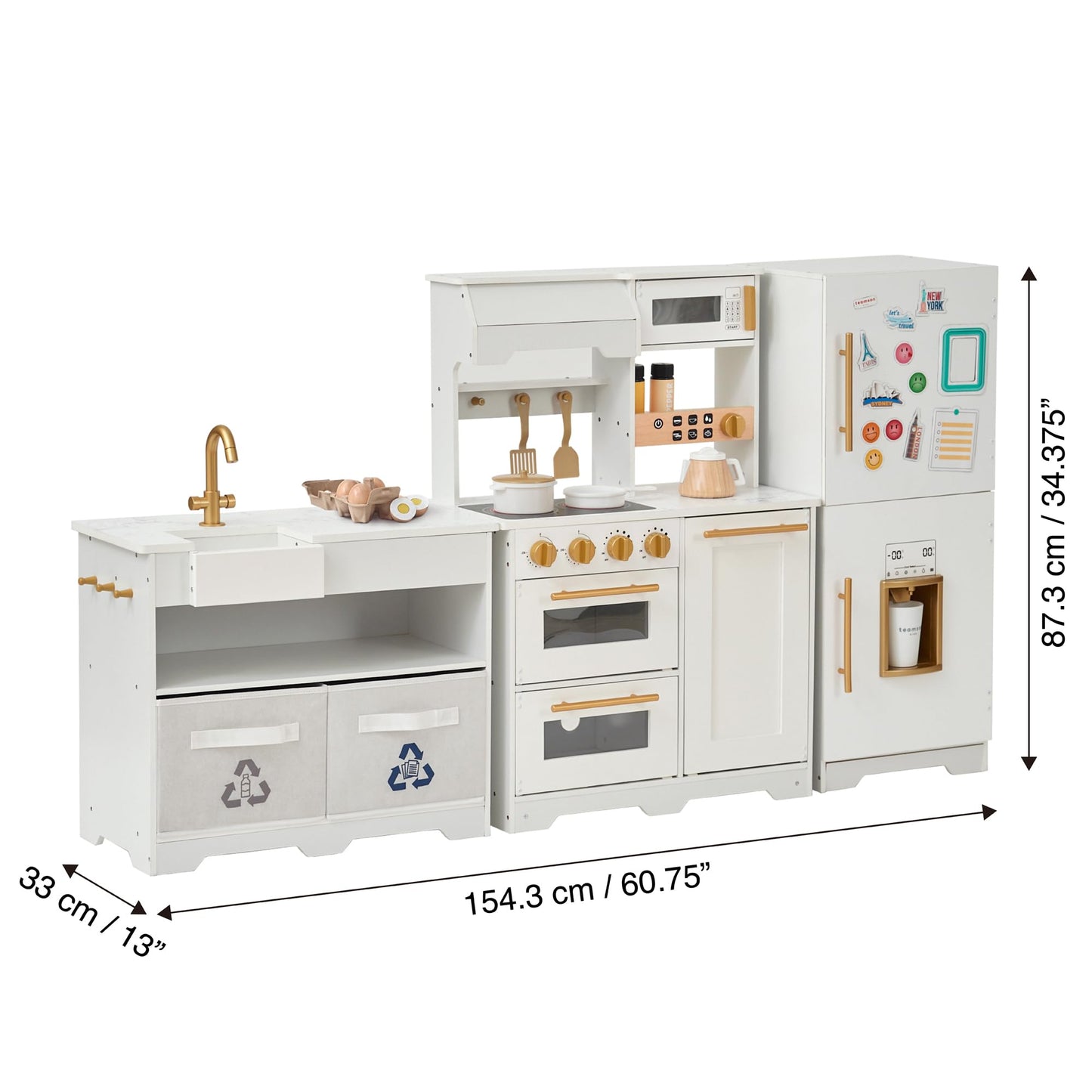 Teamson Kids Little Chef Atlanta Large Modular Wooden Play Kitchen with Interactive, Realistic Features, and 17 Kitchen Accessor