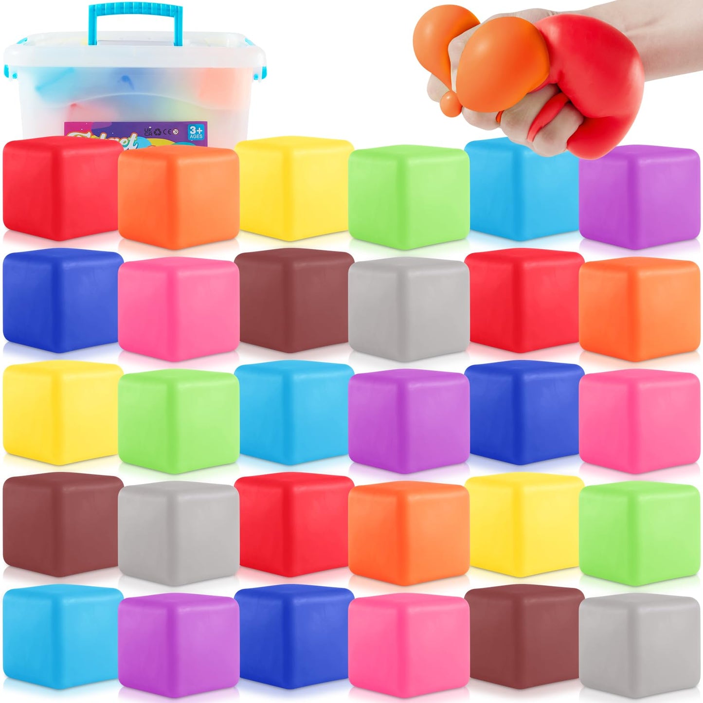 Slow Rising Stress Cube 30 Pack, Square Cube Fidget Ice Cube Stress Balls, Dough Stress Balls Soft Fidget Squishy Toys For Anxie