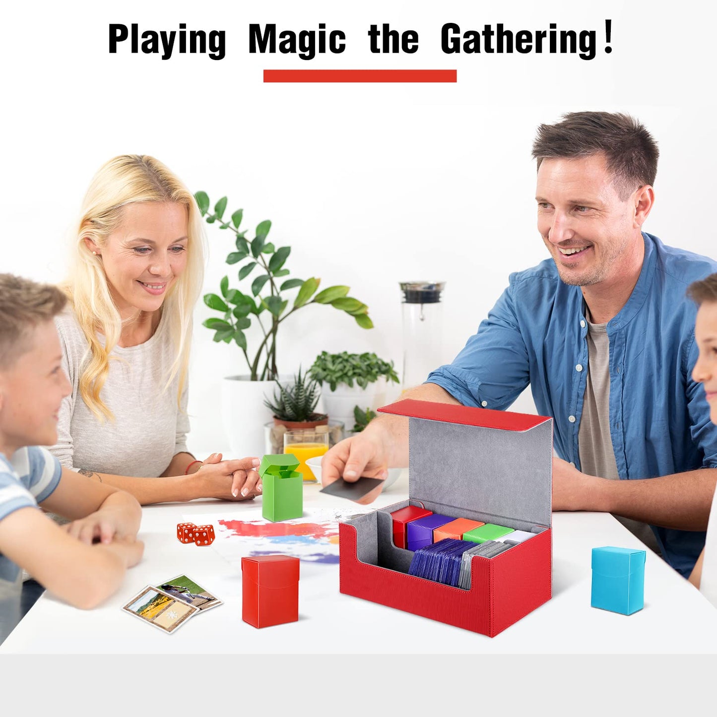 Yexiya 7 Pcs Deck Card Boxes For Trading Cards, 1 Leather Deck Storage Box With 6 Plastic Trading Card Storage Box For Playing C