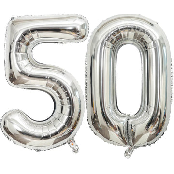 40 Inch Silver 50 Number Balloons Giant Jumbo Huge 50 Foil Mylar Helium Number Digital Balloons Silver Birthday Mylar Digital Ba