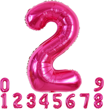 Toniful 40 Inch Hot Pink Large Numbers Balloon 0-9 Birthday Party Decorations,Foil Mylar Big Number 2 Balloon Digital 2 For Birt