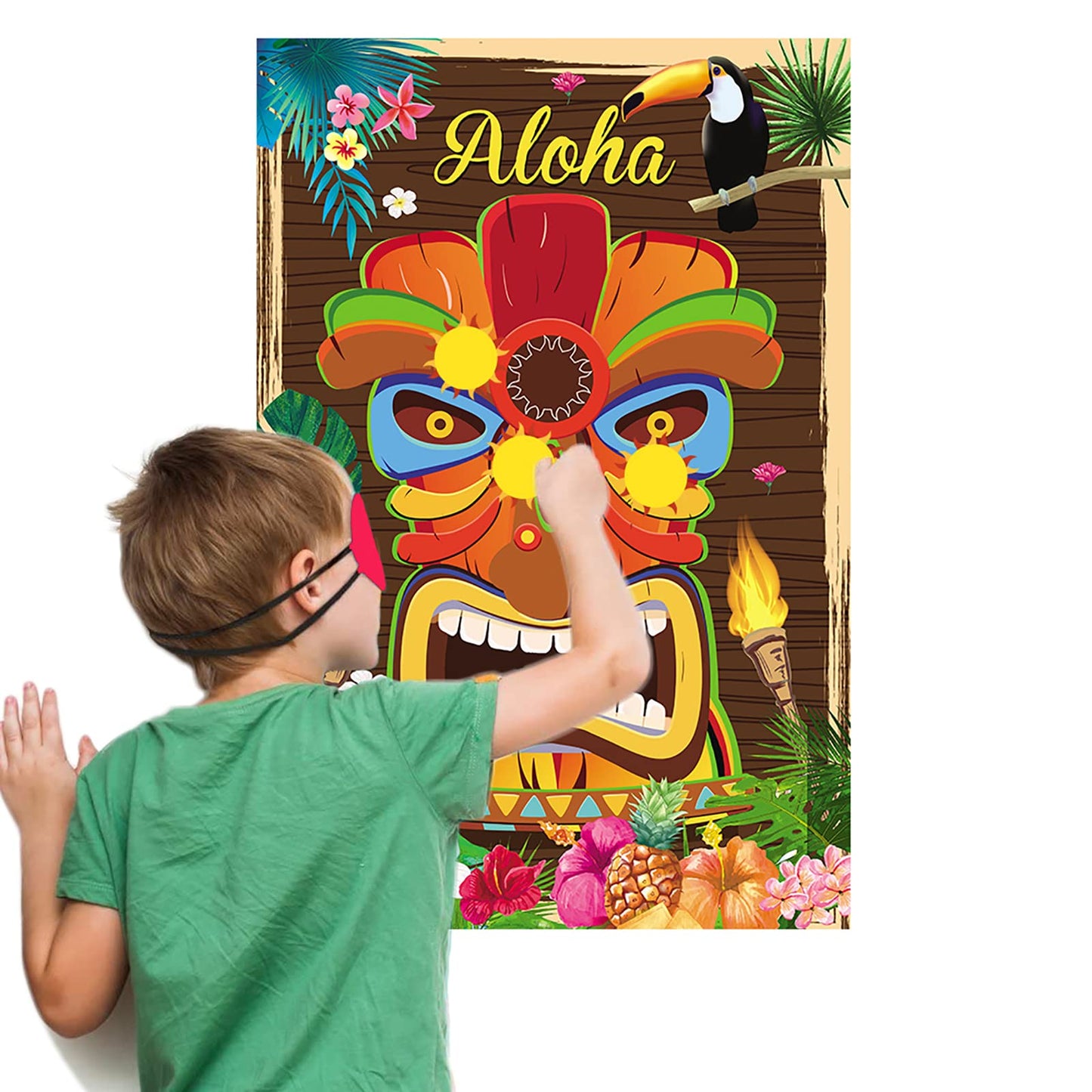 Natuoppc Hawaii Aloha Party Supplies,Pin The Sun On The Tiki,Hawaiian Party Games Decoration,Large Poster With 24Pcs Sun Sticker