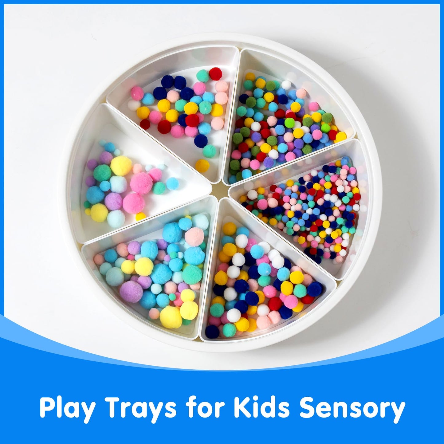 Odoorgames Large Round Sensory Bin with Lid, White Plastic, Includes 6 Removable Storage Dividers, Ideal for Toddler Play and Education
