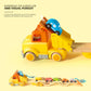 Toddler Toys For 2 3 4 5 Years Old Kids, Transport Car Carrier Truck Toy With 6 Wooden Vehicle, 30In Foldable Track Trailer With