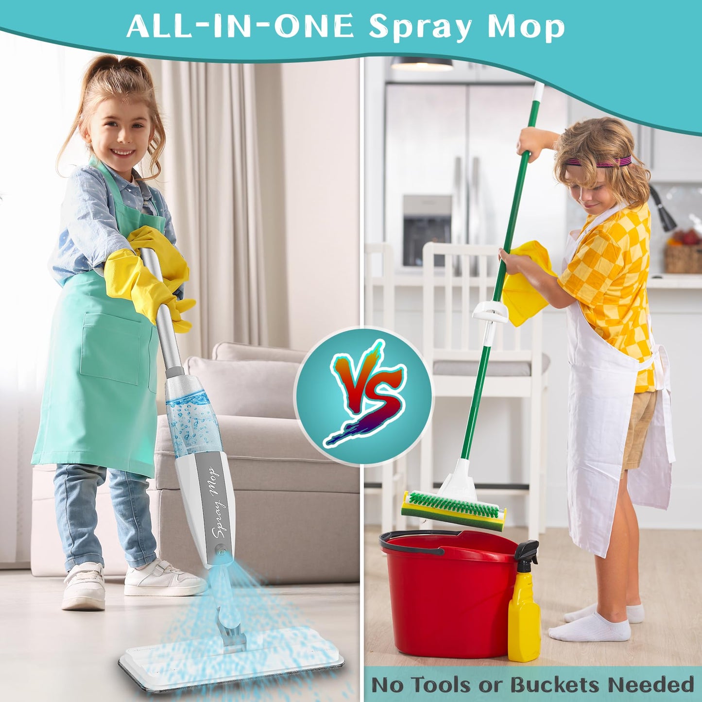 EP EXERCISE N PLAY Toddler Mop - Mini Size Cleaning Toy Set, White and Gray, Interactive Montessori Gift for Boys and Girls