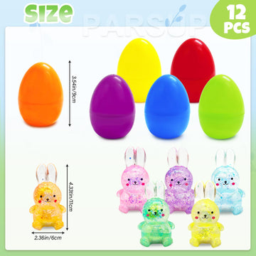 PARSUP 12PCS Easter Marble Eggs with Fidget Bunny for Easter Theme Party Favors, Supplies for Easter Egg Hunt, Basket Stuffers/F