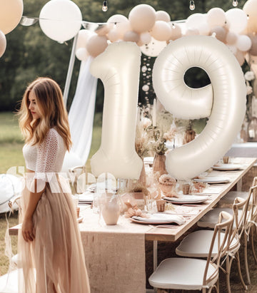 Suwen 40 Inch Cream White Large 19 Number Balloons Big Foil Helium Number Balloons 0-9 Jumbo Happy 19Th Mylar Birthday Party Dec