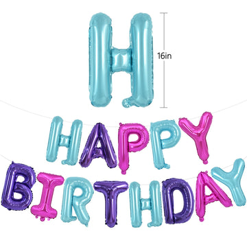 Toniful Happy Birthday Balloons Banner With Ribbon Straw,16 Inch Mylar Letters Birthday Sign Banner Balloon Bunting Reusable For