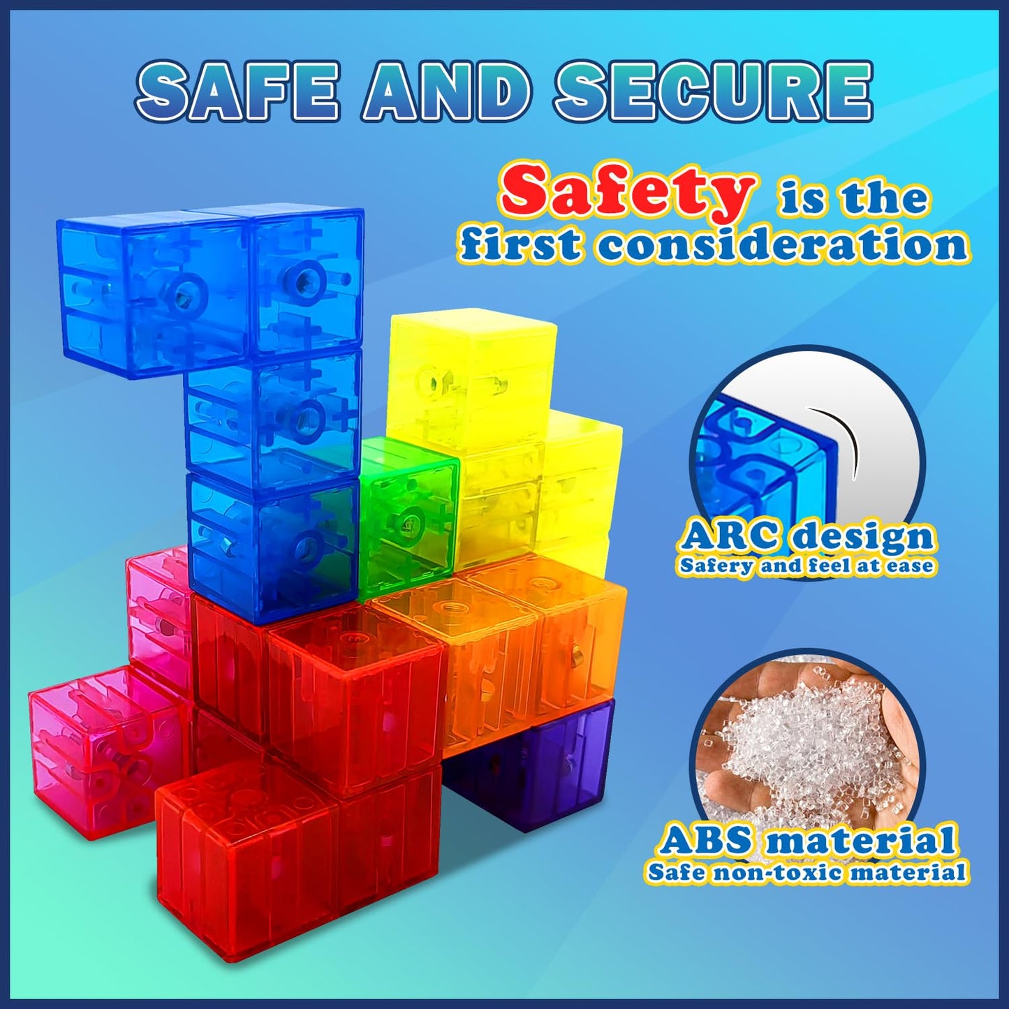 Coskehan Magnetic Building Blocks, Stem Magic Magnetic 3D Puzzle Cubes, 7 Pcs Preschool Multi Shapes Magnetic Toys With 54 Cards