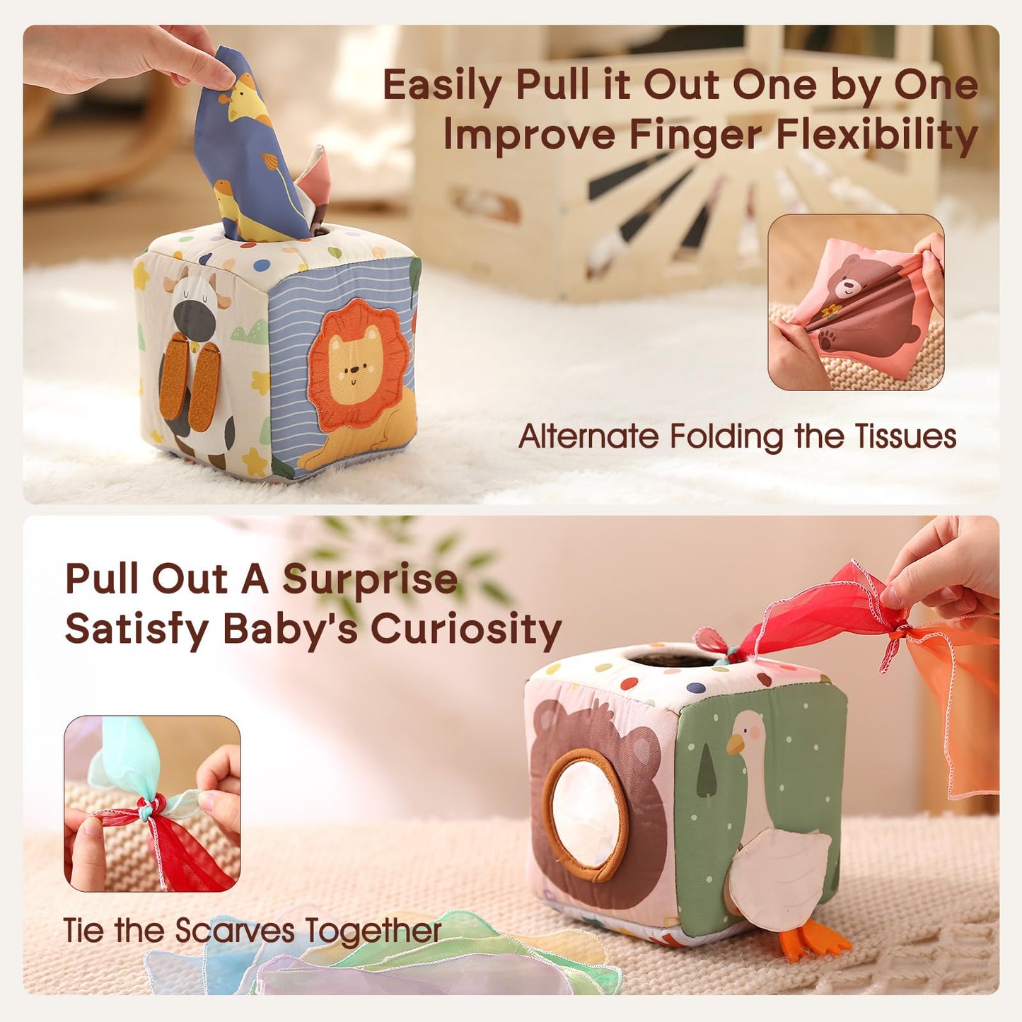 Youuys Baby Tissue Box Toy For Babies 6-12 Months - Montessori Toys Baby Tissue Box Sensory Toys For 1 Year Old - Baby Boy Girl