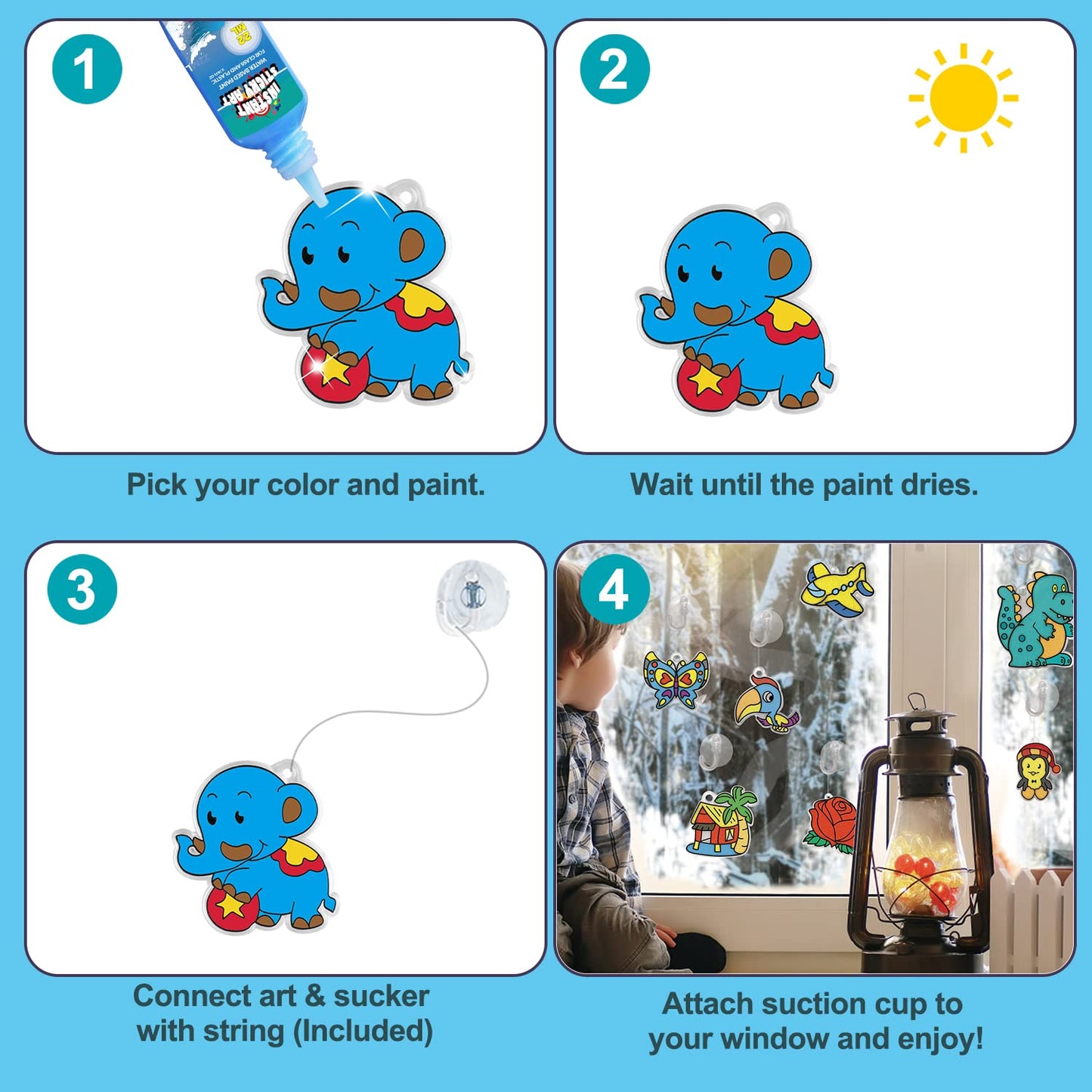 CAPKIT 36Pcs Suncatcher Kits for Kids, Window Art Kids Crafts, 11 Paints for Creative DIY, Arts and Crafts Gift for Kids Childre