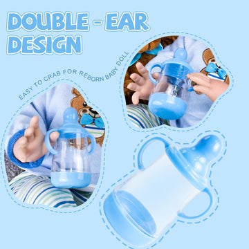 Aori Reborn Baby Dolls Accessories Blue Magnet Pacifier & Feeding Bottle Set For Lifelike Baby Boy Dolls