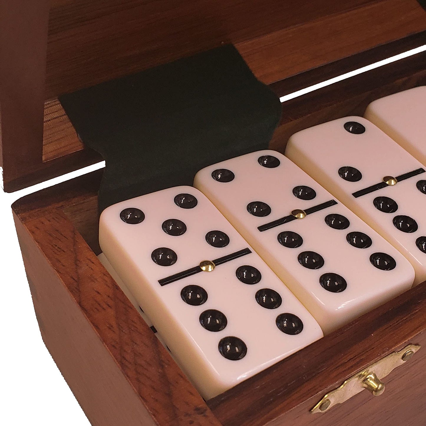 Marion Domino Double Six Creamy Blush Jumbo Tournament Professional Size With Spinners In Dovetail Sheesham Wood Box