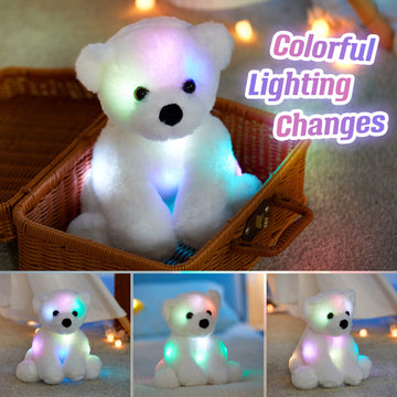Bstaofy Glow Polar Bear Light Up Valentines Stuffed Animal Led Night Light Bear Soft Plush Toy Adorable Birthday Mother'S Children'S Day For Toddler Kids, White, 9.5''