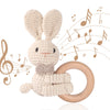Wooden Teether Crochet Baby Rattle, Crochet Baby Toys, Organic Wooden Newborn Toys, Newborn Animal Rattle Toys,Knitted Stuffed Animals Gifts For Baby, Lovely Bunny