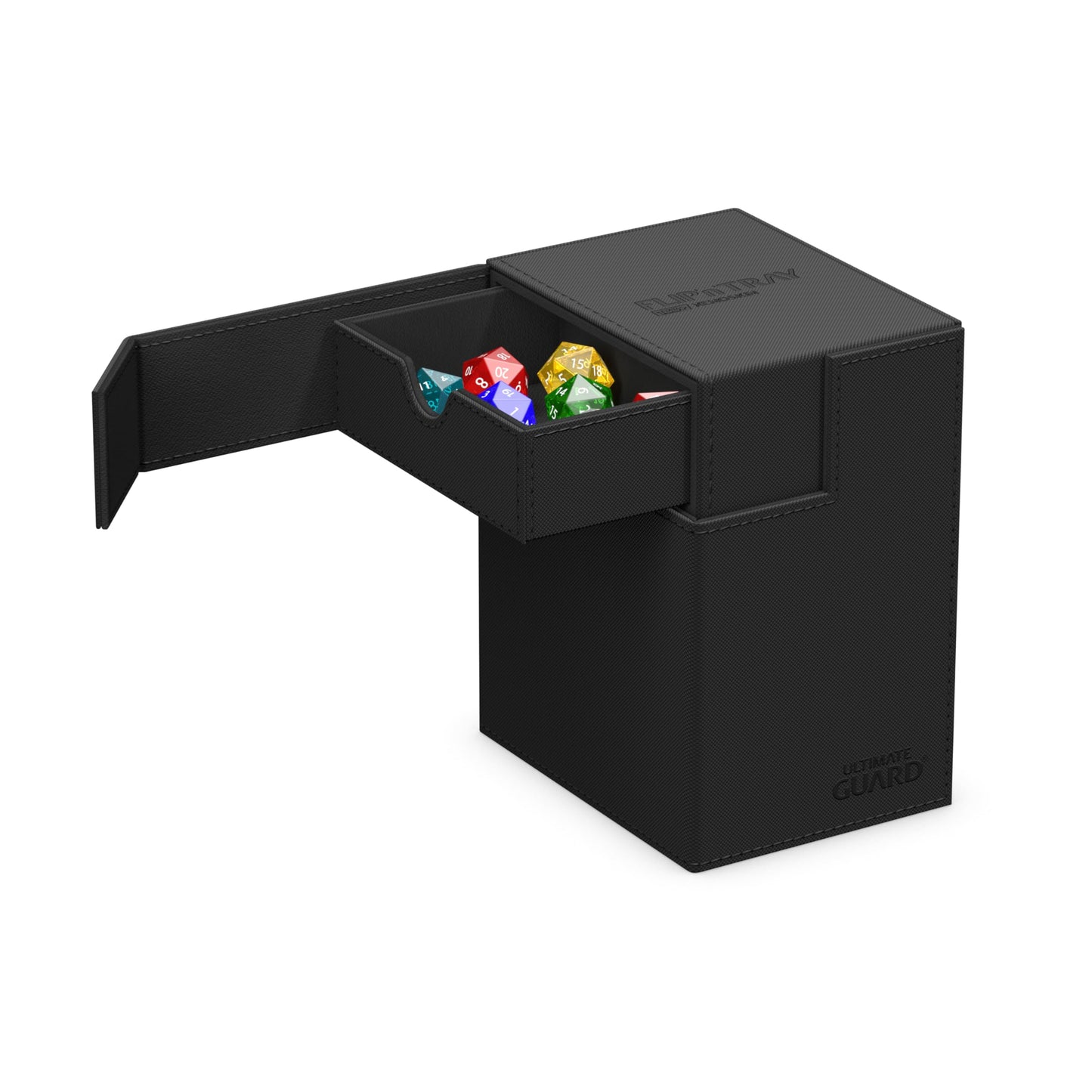 Ultimate Guard Flip'n'Tray 133+, Deck Case for 133 Double-Sleeved TCG Cards + Dice Tray, Black, Independent Magnetic Closure & M