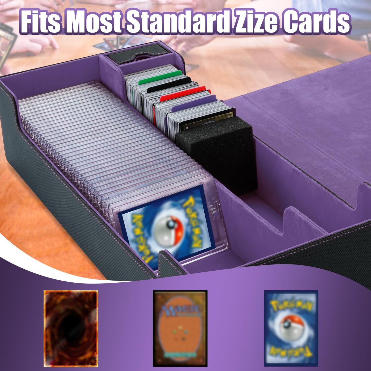 Trading Card Storage Box, 2200+ MTG Deck Box Leather Magnetic Closure Commander Deck Box, Holds 5 Small Deck Boxes, Includes 1 S