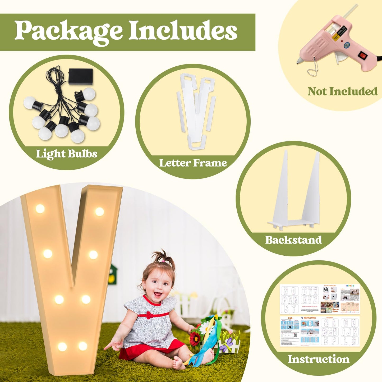 3Ft Marquee Light Up Letters, Large Marquee Letters V For Party Decorations, Big Baby Letters For Baby Shower Birthday Party Dec
