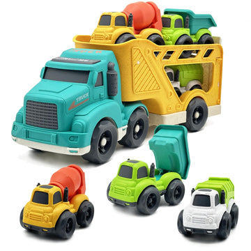 Aigitoy 4 in 1 Toddlers Truck Toys for 1 2 3 4 Year Old, Truck Toy Set Includes Dump Truck, Garbage Truck, Mixer Cement, No BPA,