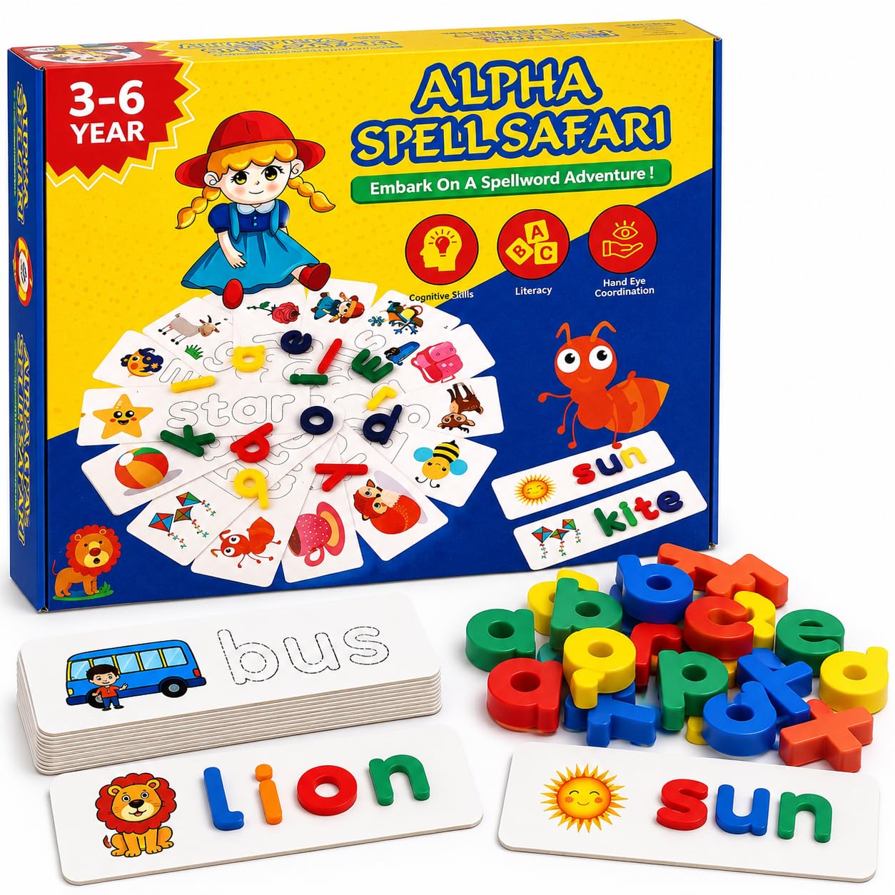 Funivo Alpha Spell Safari Learning Game For Kids, Alphabet Matching And Word Building, Letter Recognition Flash Cards, Preschool