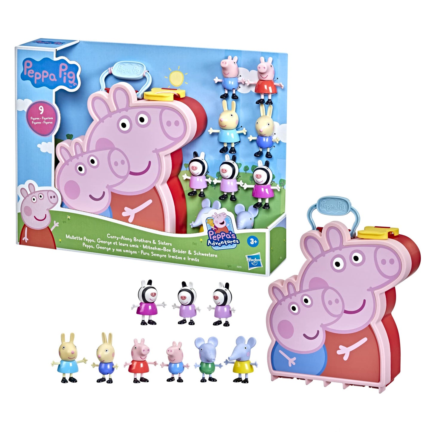 Peppa Pig Peppas Adventures Peppa Briefcase, George and Their Friends, Preschool Toy, 9 Figures with Zebra Sisters