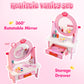 Wooden Vanity Set For Kids, Pretend Play Toddler Makeup Vanity With Acrylic Mirror, Beauty Salon Play Set For Little Girls Age 3