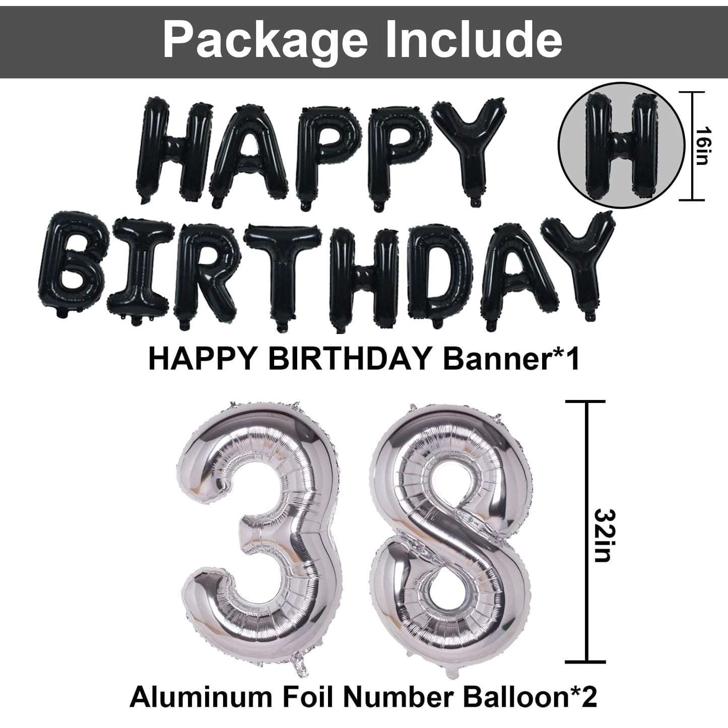 Naninuneno 38Th Black Silver Birthday Party Decorations For Men Women, Happy 38 Birthday Party Supplies With Black Happy Birthda