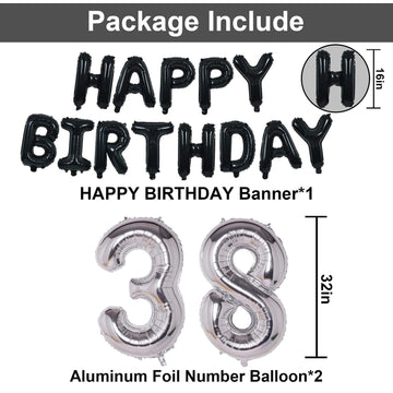 Naninuneno 38Th Black Silver Birthday Party Decorations For Men Women, Happy 38 Birthday Party Supplies With Black Happy Birthda