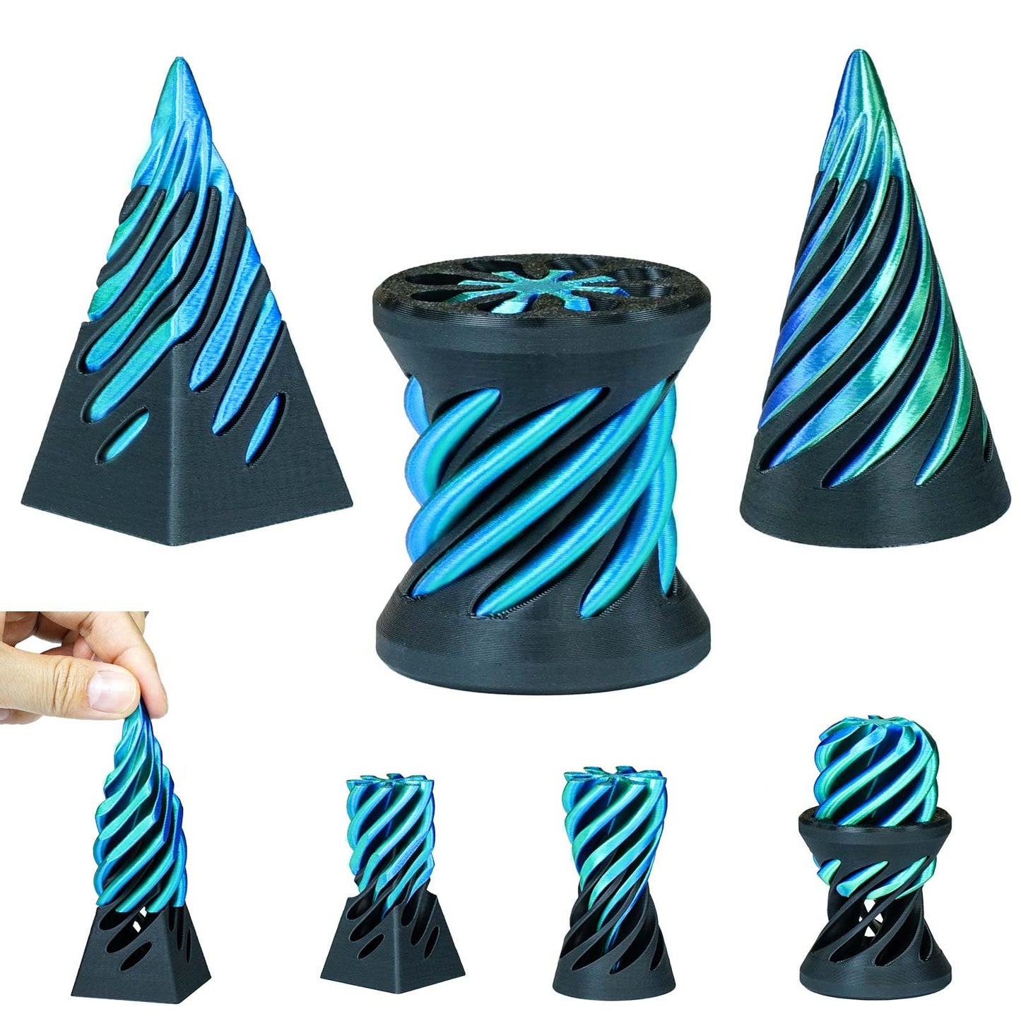 3PCS Impossible Cone 3D Printed Spiral Cone Fidget Toys Impossible Pyramid Passthrough Sculpture Stress Relieving Toys for mature-themeds and Kids Stocking Filler White Elephant Gifts (Green+Black)