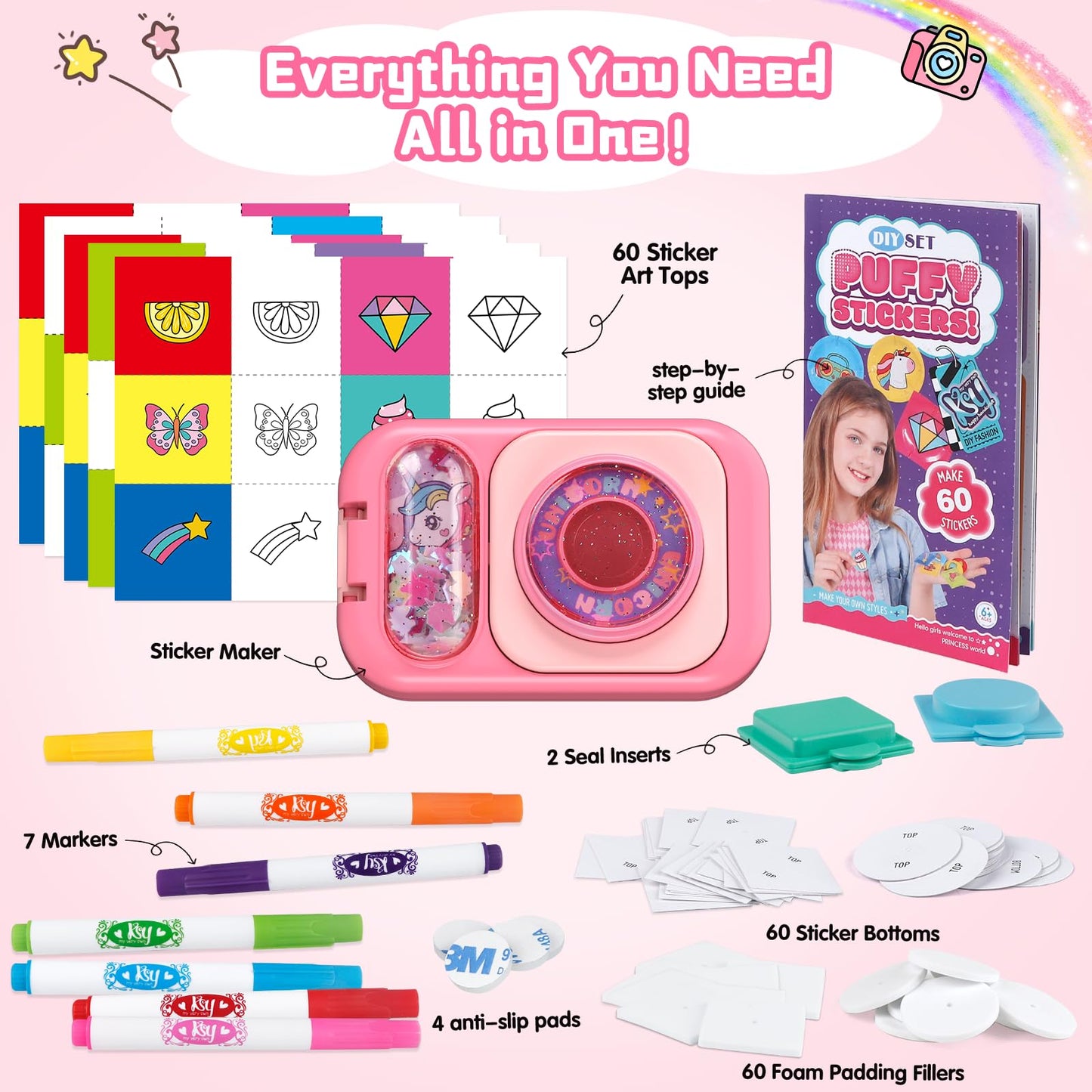 Tacopet Sticker Maker Kit - Create 60 DIY 3D Stickers - Miniature Foam Crafts for Kids Ages 6-12 - Fun Gift for Girls & Boys