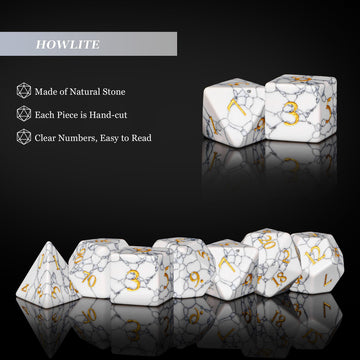 UDIXI Howlite Stone Dice Set D&D 7PCS Gemstone Dice Polyhedral DND Dice with Gift Case for Dungeons and Dragons Role Playing Gam